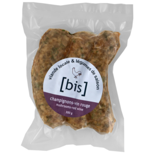 Saucisses de poulet champignons-vin rouge