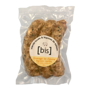 saucisses fromage de chèvre-oignons confits